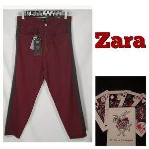 New ZARA Man Loose Fit Cropped Denim Jeans Tuxedo stripe Tapered Leg